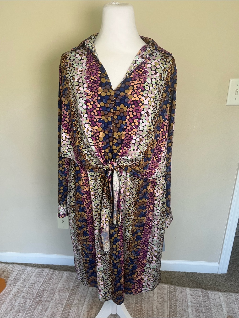 London Times Women’s multi-tonal abstract dot print jersey dress 14W NWT